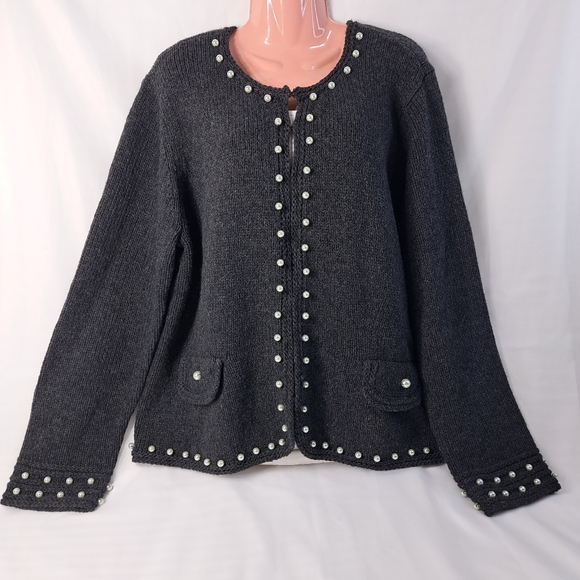 Nine West Sweaters - Nine West Women's Faux Pearls Embossed Charcoal Sweater/Cardigan Size 3X